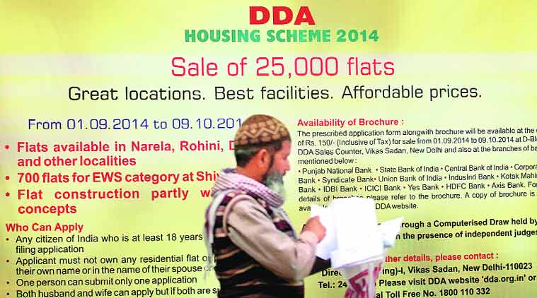 An applicant at the DDA headquarters before the draw of lots on Tuesday. (Source: Express photo by Ravi Kanojia)