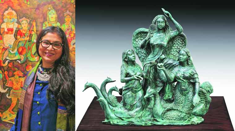 Jayasri Burman will display sculptures for the first time; (right) the artist returns after a hiatus of four years.