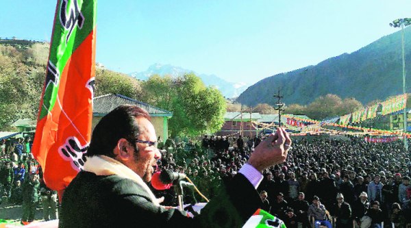 BJP leader Mukhtar Abbas Naqvi in Kargil, Thursday.