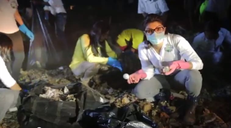 Priyanka, armed with her special pink gloves, a mask, her beloved mother and team cleaned up the area.