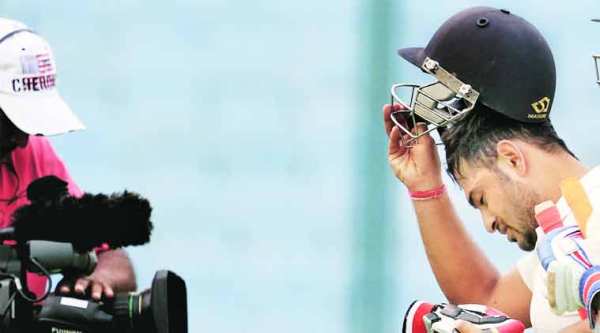 Central’s Robin Bist walks back after the third day’s play of the Duleep Trophy final at Kotla. Central are 214/4 in the second innings. (Express photo by Ravi Kanojia)