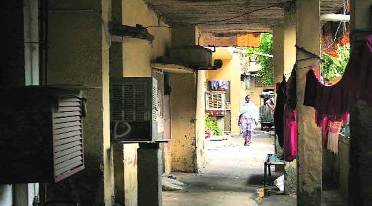 All houses were built on same 50 sq yard, with constructions added as families grew. (Express photo by Oinam Anand)