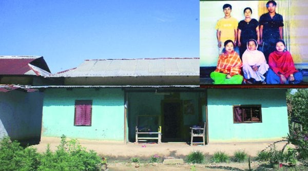 Manorama’s house in Imphal. (Right) Manorama (standing, middle) with her relatives. ( Source: Express photo by: Deepak Shijagurumayum)