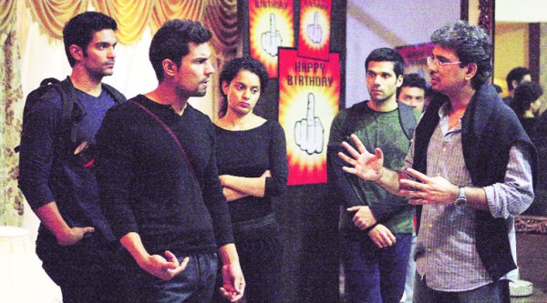 Rensil D’Silva briefs Randeep Hooda, Angad Bedi, Kangana Ranaut and Neil Bhoopalam for the most complex scene