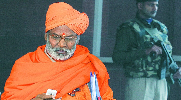 BJP MP Sakshi Maharaj outside Parliament House, in New Delhi on Monday. (Source: Express photo)