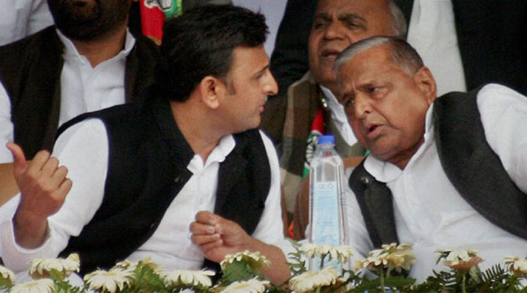 Samajwadi Party president and UP CM Akhilesh Yadav with father Mulayam Singh Yadav.