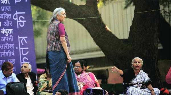 Aruna Roy (left) and Medha Patkar at the protest rally, in New Delhi on Tuesday. (Ravi Kanojia)