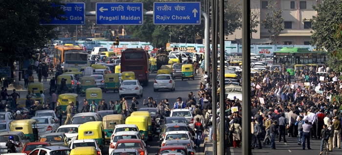 They mobbed around the front gate of the headquarters, which the Delhi Police cordoned off. Source: Express photo by Ravi Kanojia)