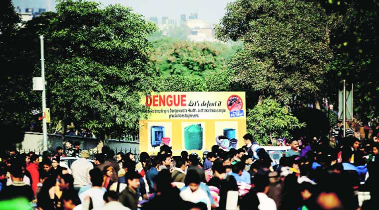 A hoarding in the capital lists precautions to prevent dengue. (Source: Express photo by Praveen Khanna)