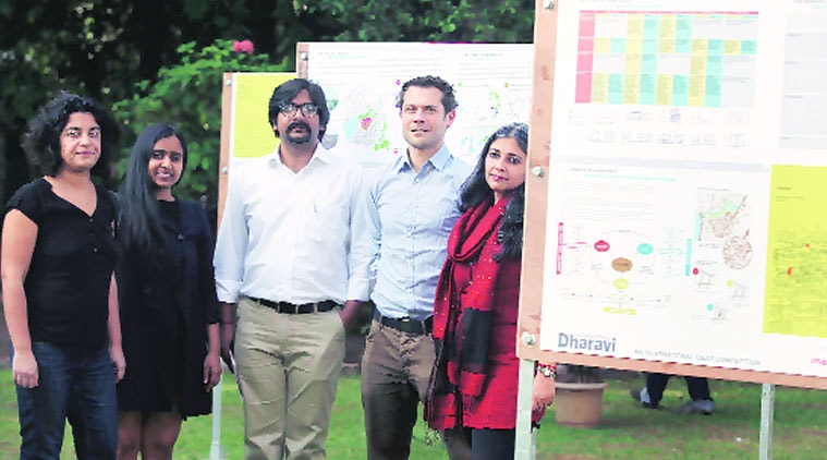 Urban enthusiasts with their alternative designs for Dharavi redevelopment. (Source: Express photo by Prashant Nadkar)