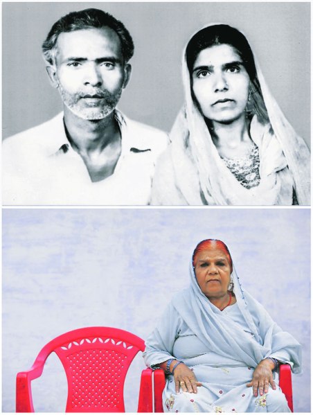 Lost: Husband Aamna with her husband Munawar Ali (top), who died in the gas leak of 1984; Aamna alone in Bhopal on November 13, 2014