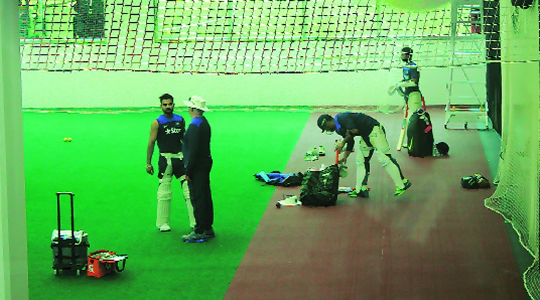 Rain forced India to practice indoors on Tuesday. (Source:Express Photo)