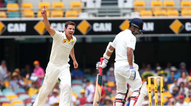McGrath, who presented Hazlewood with his baggy green cap yesterday, is expecting a long and successful career for the giant fast bowler. (Source: AP)