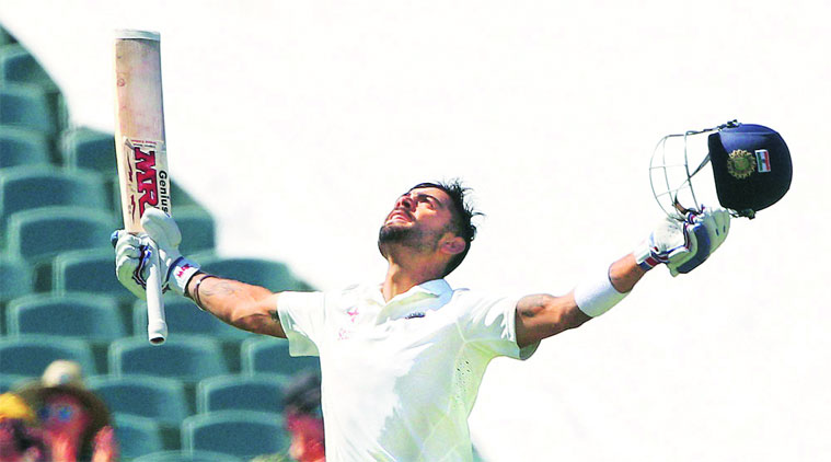 Virat Kohli scored his second century of the Test to become only the second skipper to have made hundreds in both innings of a captaincy debut. Kohli joined Greg Chappell — 123, 109 n.o. vs West Indies at Brisbane. (AP)