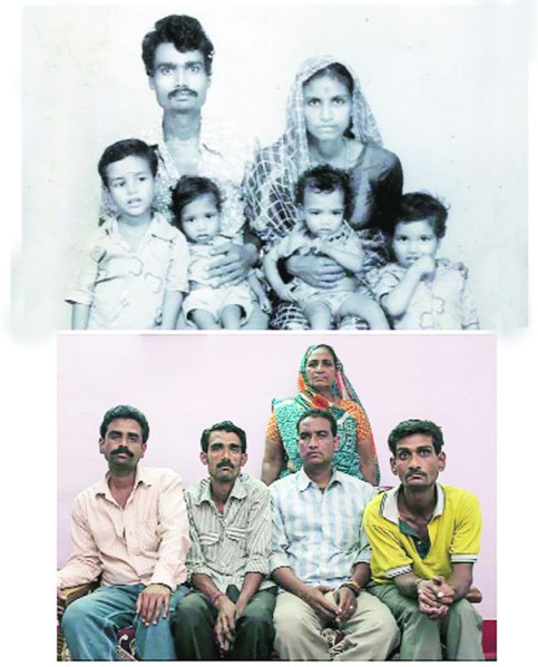 Lost: Father Lata Bai with her husband Ashok Badgujjar and their four sons (top); Lata with her sons on November 12, 2014; Ashok Badgujjar died in the gas leak