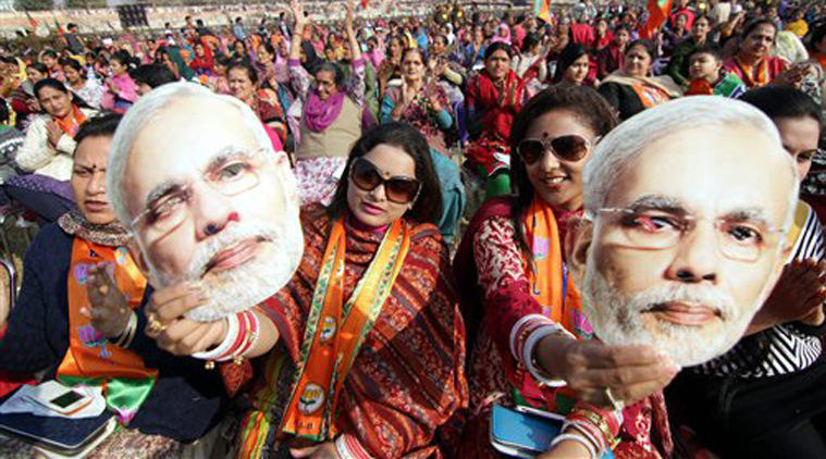 Supporters of Prime Minister Narendra Modi during his election rally in Jammu on Tuesday. (Source: PTI )