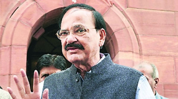 Union Minister M Venkaiah Naidu speaks  outside Parliament Friday. (PTI)