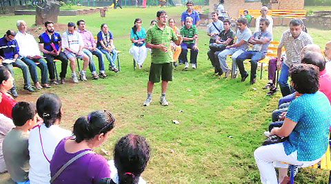 A brainstorming session in progress at Aarey on a Sunday morning. (Source: Express photo)