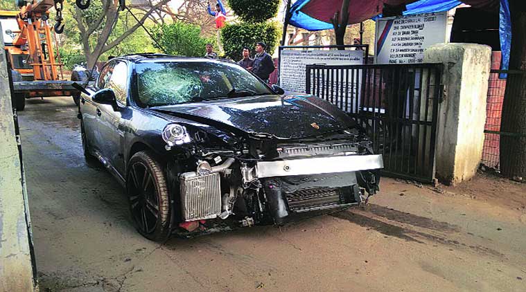 The Porsche car at a police station. (Source: Express photo)