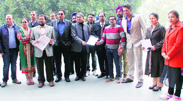 Psychiatrists with the memorandum at Mini-Secretariat in Ludhiana. (Source: Express photo by Gurmeet Singh)