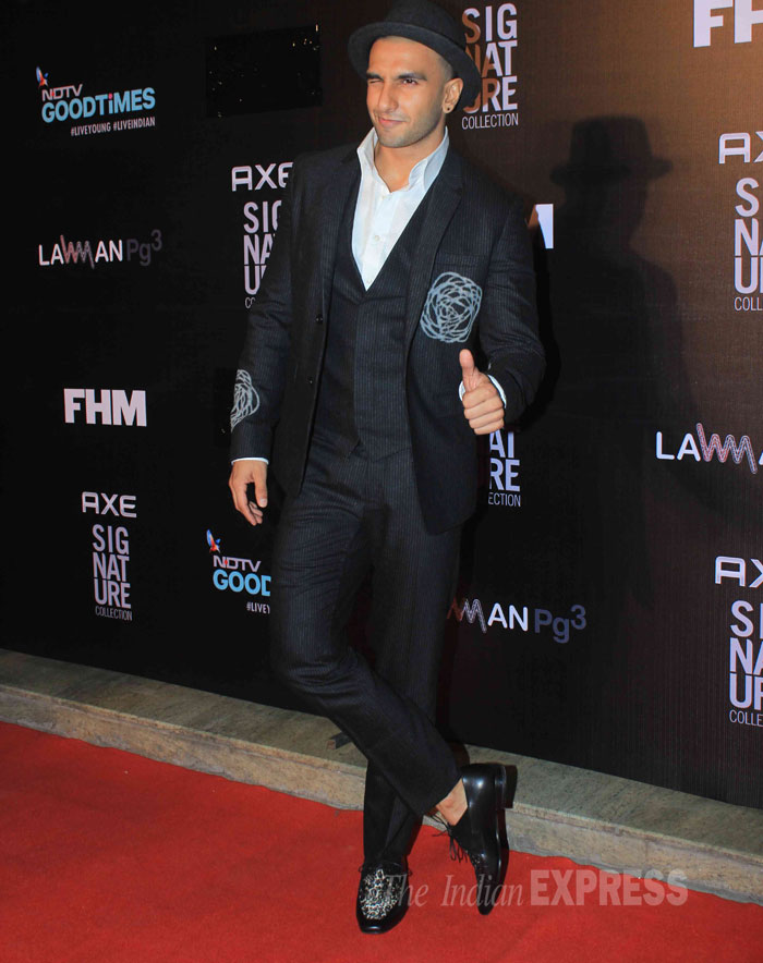 Ranveer Singh was stylish in a black with an interesting choice of shoes and a fedora. (Source: Varinder Chawla)