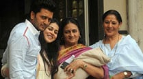 Riteish Deshmukh with wife Genelia, their newborrn,  his mother Vaishali and her mother Jeanette