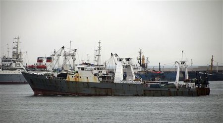 In this undated photo, South Korean fishing boat Oryong 501 is seen in a port. South Korean officials expressed fear Tuesday, Dec. 2, 2014, of a huge death toll after rescuers failed to find any of the more than 50 fishermen missing after their ship sank amid high waves in the freezing waters of the western Bering Sea on Monday, Dec. 1. (AP Photto/Yonhap)