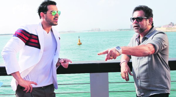 A comedy scene which had John Abraham blackmailing Dimple Kapadia and her daughter,  played by newcomer  Ankitaa Srivastav, was shot at  a jetty in Dubai. Here director Anees Bazmee is seen briefing the actor. 