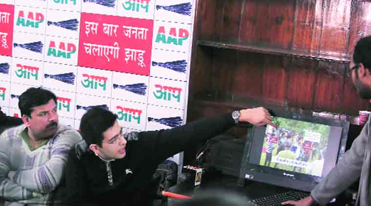AAP leaders showing the footage.  (Source: Express  Photo By                                Tashi Tobgyal)