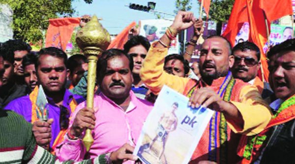 Demanding a ban on Aamir Khan-starrer PK for hurting Hindu sentiments, Vishwa Hindu Parishad and Bajrang Dal  activists attacked theatres across India opposing screening of the Bollywood film