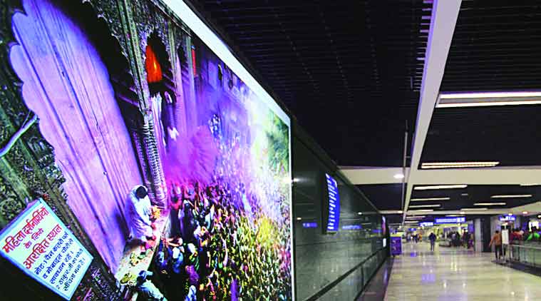 Crafts of India are framed at the INA Metro Station corridors. (Source: Express photo by Oinam Anand)