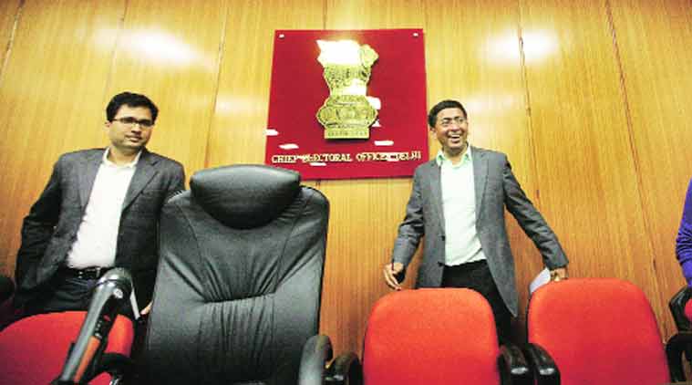 Delhi Chief Electoral Officer Chandra Bhushan Kumar during a press conference. (Source: Express Photo by Praveen Khanna)