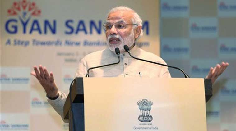 Prime Minister Narendra Modi addressing at the “Gyan Sangam”, a two-day retreat function of the chiefs of financial institutions, in Pune on Saturday. (Source: PTI Photo)