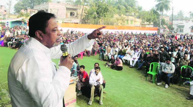 Mukul Roy during a workers’ meet for the coming by-election in Bongaon. (Source: Express Photo by Partha Paul)