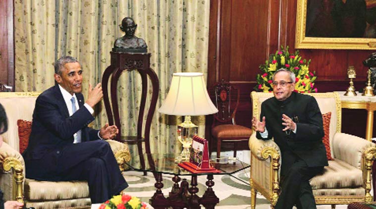 Obama with Pranab Mukherjee at Rashtrapati Bhawan.(Source: Reuters)