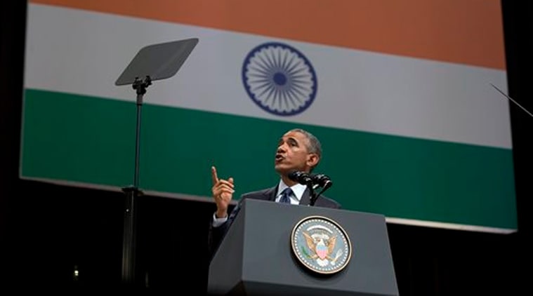 President Barack Obama speaks at the Siri Fort Auditorium in New Delhi, India, Tuesday, Jan. 27, 2015. (AP Photo)