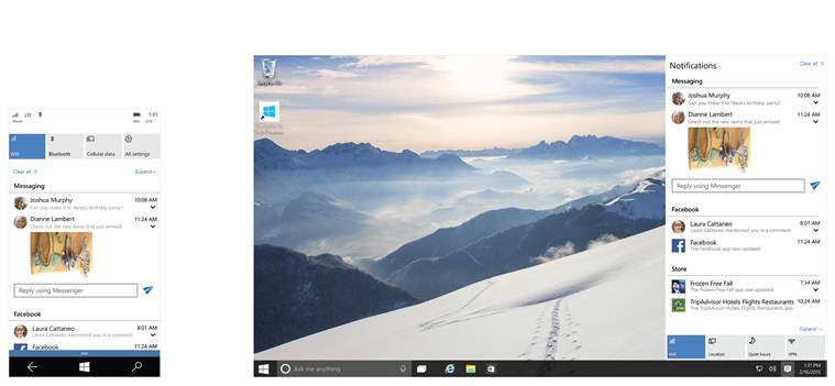 The new action centre will be powered by Cortana