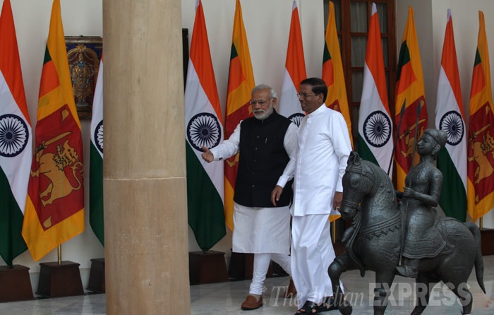 PM Modi, Sri Lankan President, Sri Lanka President Sirisena, Sri Lankan new President, Sri Lanka state visit, India Sri Lanka, India Sri Lanka relations, Narendra Modi, India president Pranab Mukherjee, Manohar Parrikar, Najeeb Jung, Swadananda Gowda, india news, modi pictures, sri lanka news