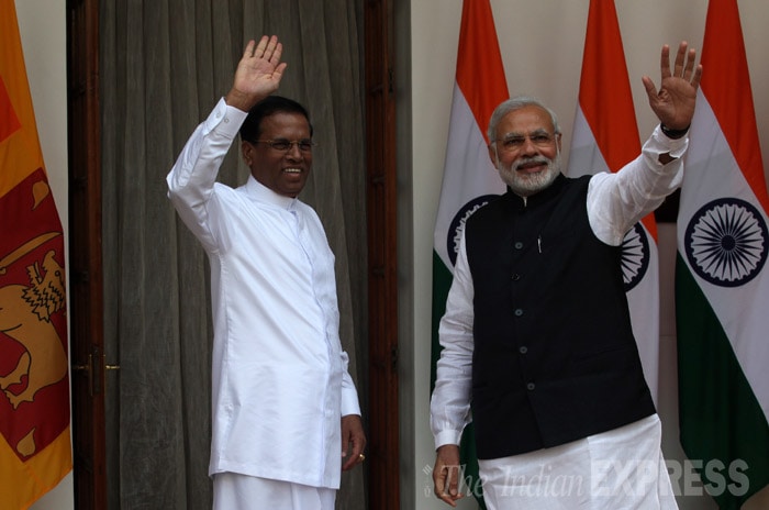 PM Modi, Sri Lankan President, Sri Lanka President Sirisena, Sri Lankan new President, Sri Lanka state visit, India Sri Lanka, India Sri Lanka relations, Narendra Modi, India president Pranab Mukherjee, Manohar Parrikar, Najeeb Jung, Swadananda Gowda, india news, modi pictures, sri lanka news
