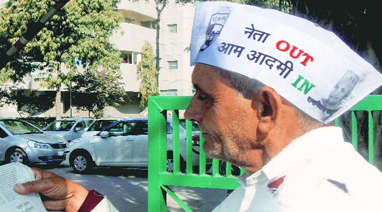 An AAP supporter outside Kejriwal’s residence on Friday.