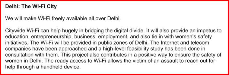 There is no mention of free where the AAP manifesto mentions Wi-Fi.