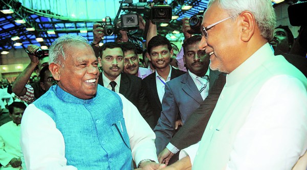Nitish Kumar with Jitan Ram Manjhi in Patna on Sunday. (Prashant Ravi)