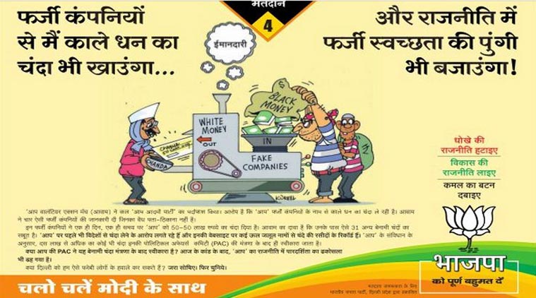 kejriwal, kejriwal news, BJP ad, BJP cartoon, black money