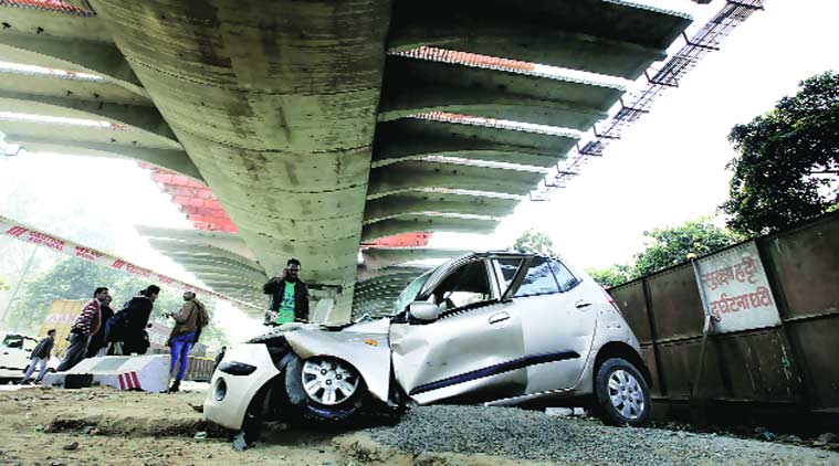 Couple Cheats Death After Flyover Slab Falls On Car Cities News The Indian Express