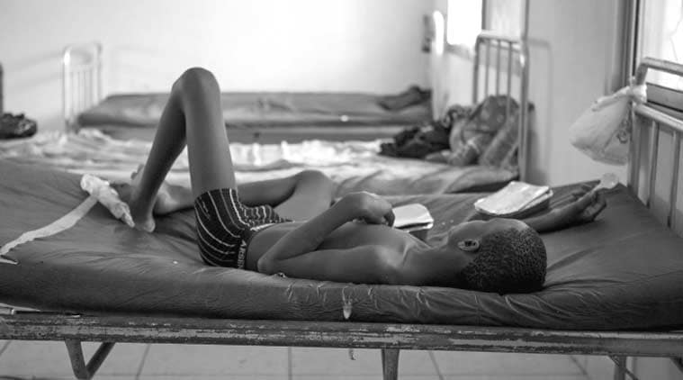A child suffering from the Ebola virus at a health centre in Makeni, Sierra Leone. (Source: AP)