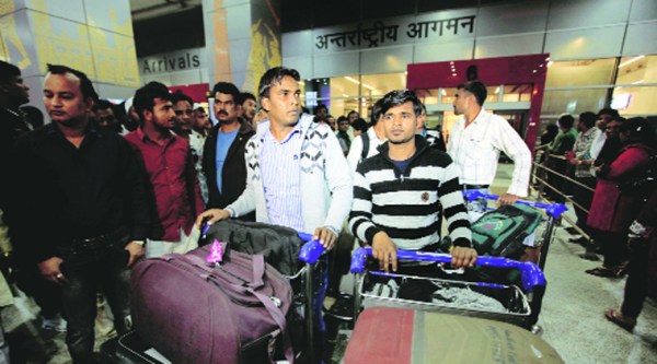 Indians from Basra arrive at IGI airport on Sunday.