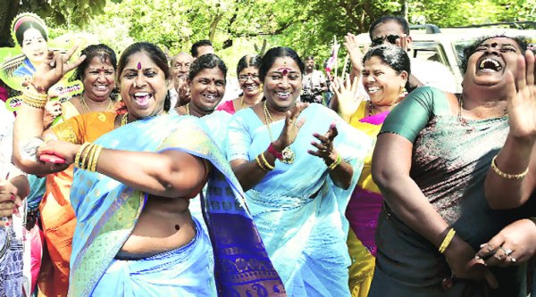 AIADMK workers celebrate in Srirangam. (PTI)