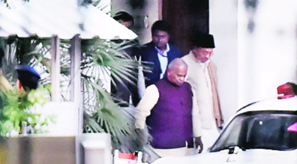 Bihar CM Jitan Ram Manjhi leaves after meeting PM Narendra Modi at 7RCR in New Delhi on Sunday.(PTI)