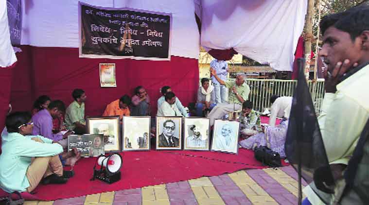 A protest against the killing of Dr Dabholkar. He was murdered in 2013 during a morning walk. (Express file)