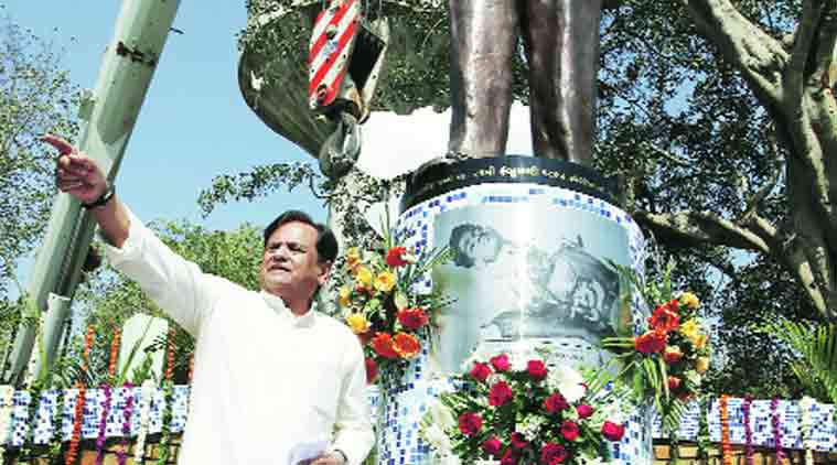 Ahmed Patel inaugurates statue of Indulal Yagnik in Ahmedabad on Sunday. (Source: Express photo by Javed Raja)